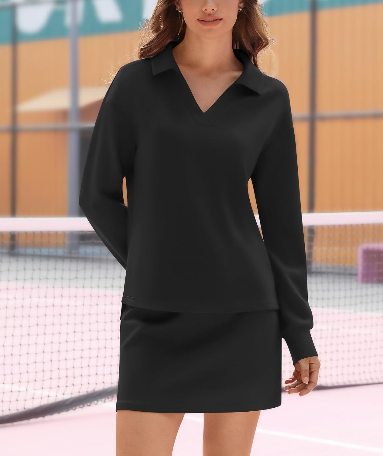 Two-piece set casual tracksuit sweatshirt skort matching lounge tennis jogger set