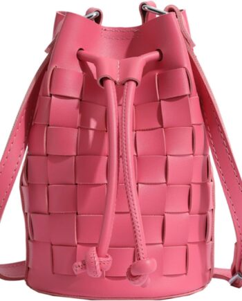 Bucket  for Women, Mini Leather Woven Bucket Bag Drawstring   Crossbody Bucket Handbags