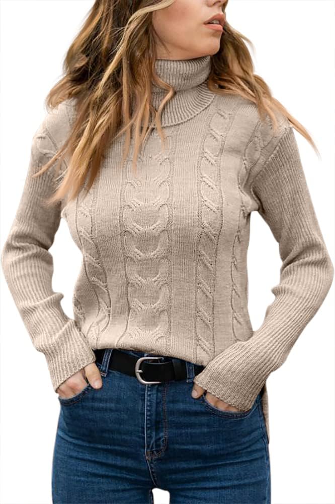 Women’s Turtleneck Cable Knit Long Sleeve Sweater