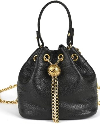 Genuine Leather Bucket Shoulder Bag for Women with Chain Strap and Elegant Crossbody Style