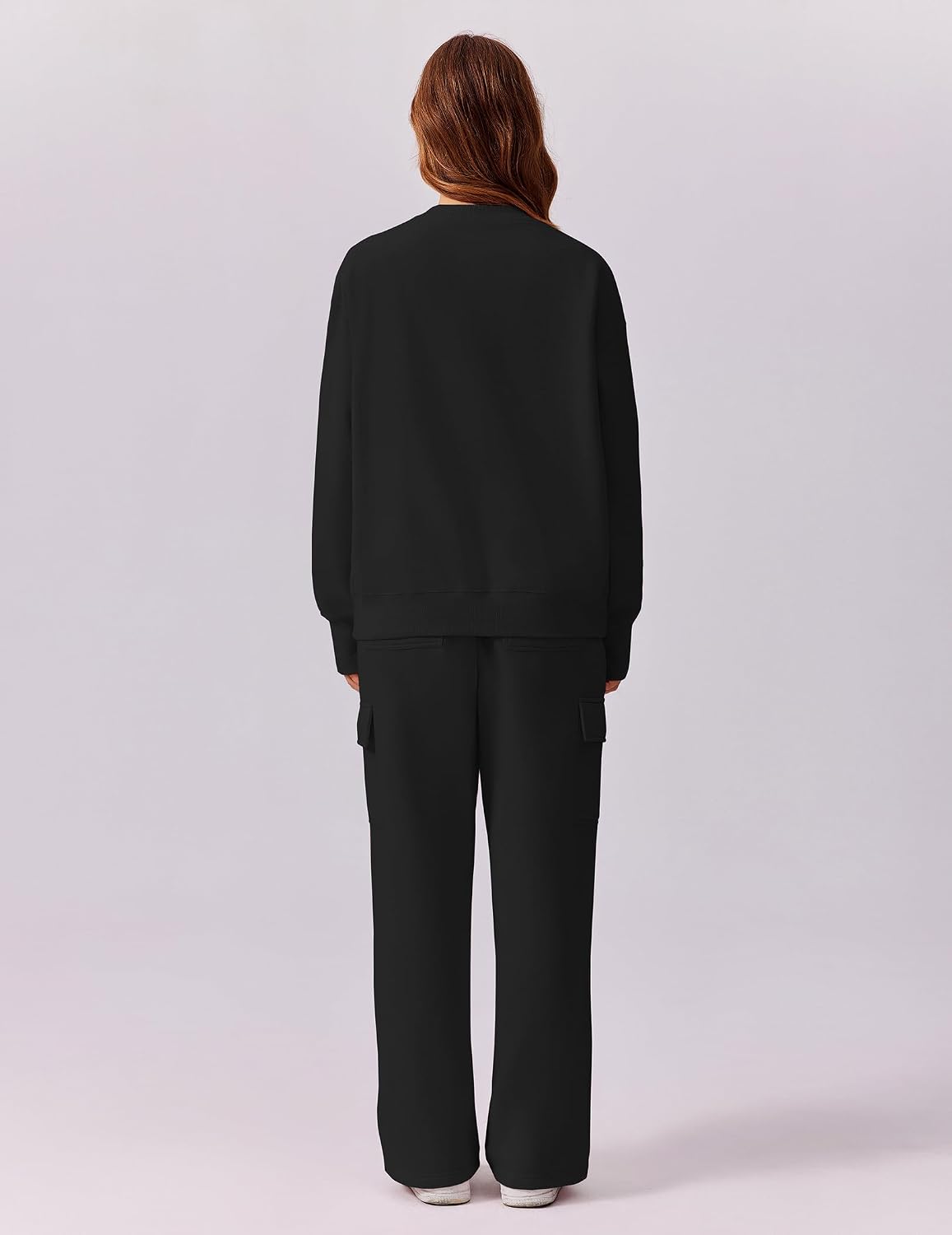 2-piece set fleece sweatsuit sweatshirt wide leg cargo sweatpants with pockets thumbhole