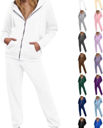 Women sweatsuit 2-piece set tracksuit trendy long sleeve zip sweatshirt sweatpants set