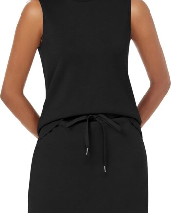 Two-piece skort set women sweatsuit tennis outfit sleeveless top elastic short skort set