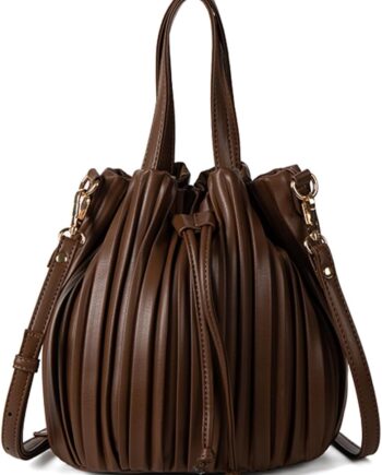 Bucket Bags for Women, Mini Leather Drawstring Crossbody Bucket  Pleated Shoulder Handbags
