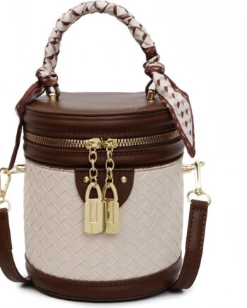 Mini Bucket Crossbody Purse for Women Vegan Leather Round Handle Shoulder Handbag