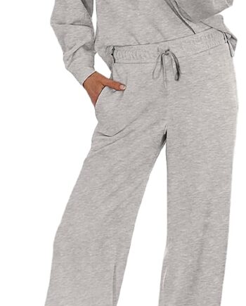 Two-piece lounge set v-neck sweatshirt and wide leg sweatpants matching outfit set