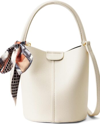 Mini Bucket Bag for Women Vegan Leather Crossbody Purse with Removable Shoulder Straps and Compact Design
