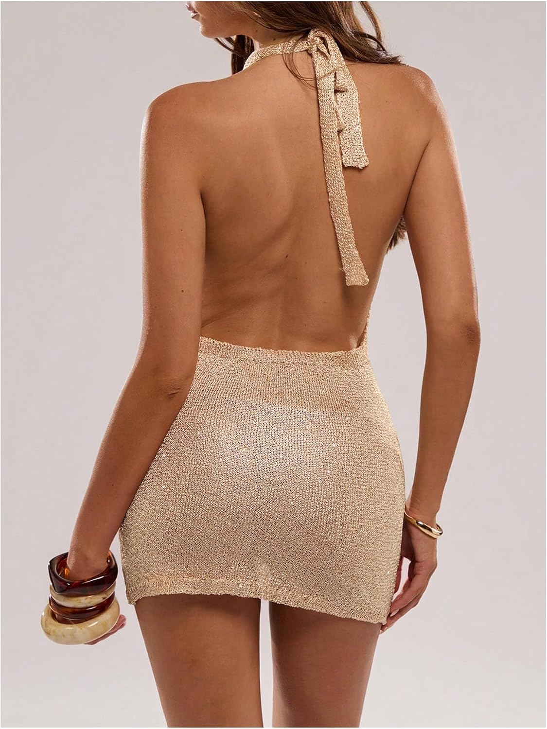 Women’s Backless Halter Neck Sequin Mini Party Dress