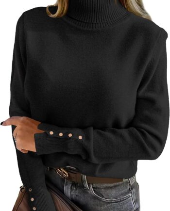 Women’s Turtleneck Knitted Button Pullover Sweater Long Sleeve Casual Top