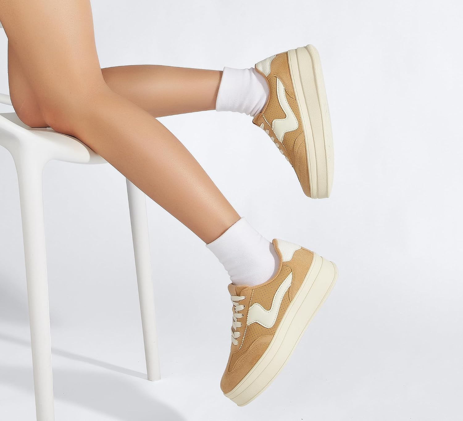 Platform Sneakers Suede & Faux Leather Comfortable Walking Shoes