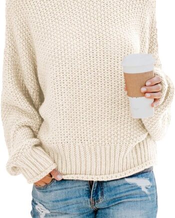 Women’s Solid Turtleneck Balloon Sleeve Knit Sweater Pullover