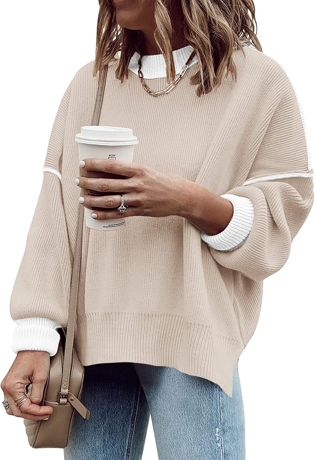 Women’s Oversized Batwing Sleeve Color Block Knit Sweater