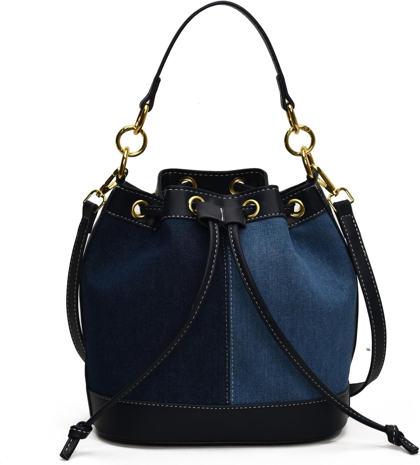 Denim Bucket Bag for Women Trendy Drawstring Jean Crossbody Shoulder Purse
