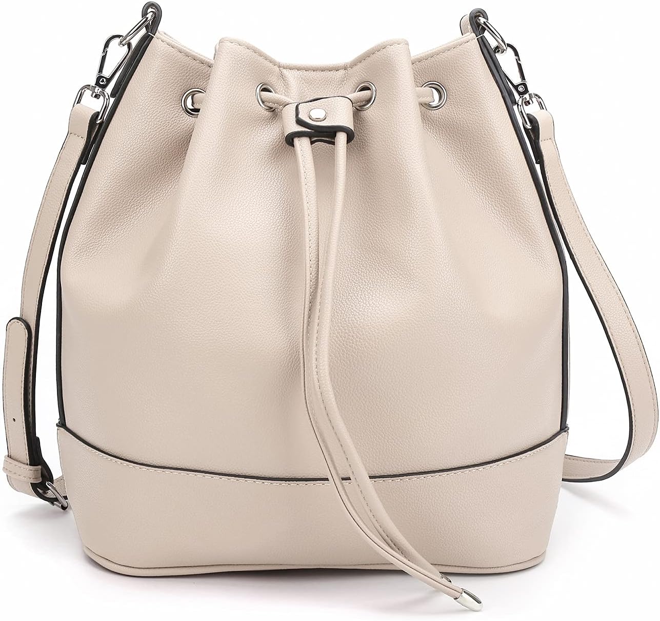 Leather Bucket Bags and Drawstring Crossbody for Women Medium Tote and Handbags with 2 Shouder Straps