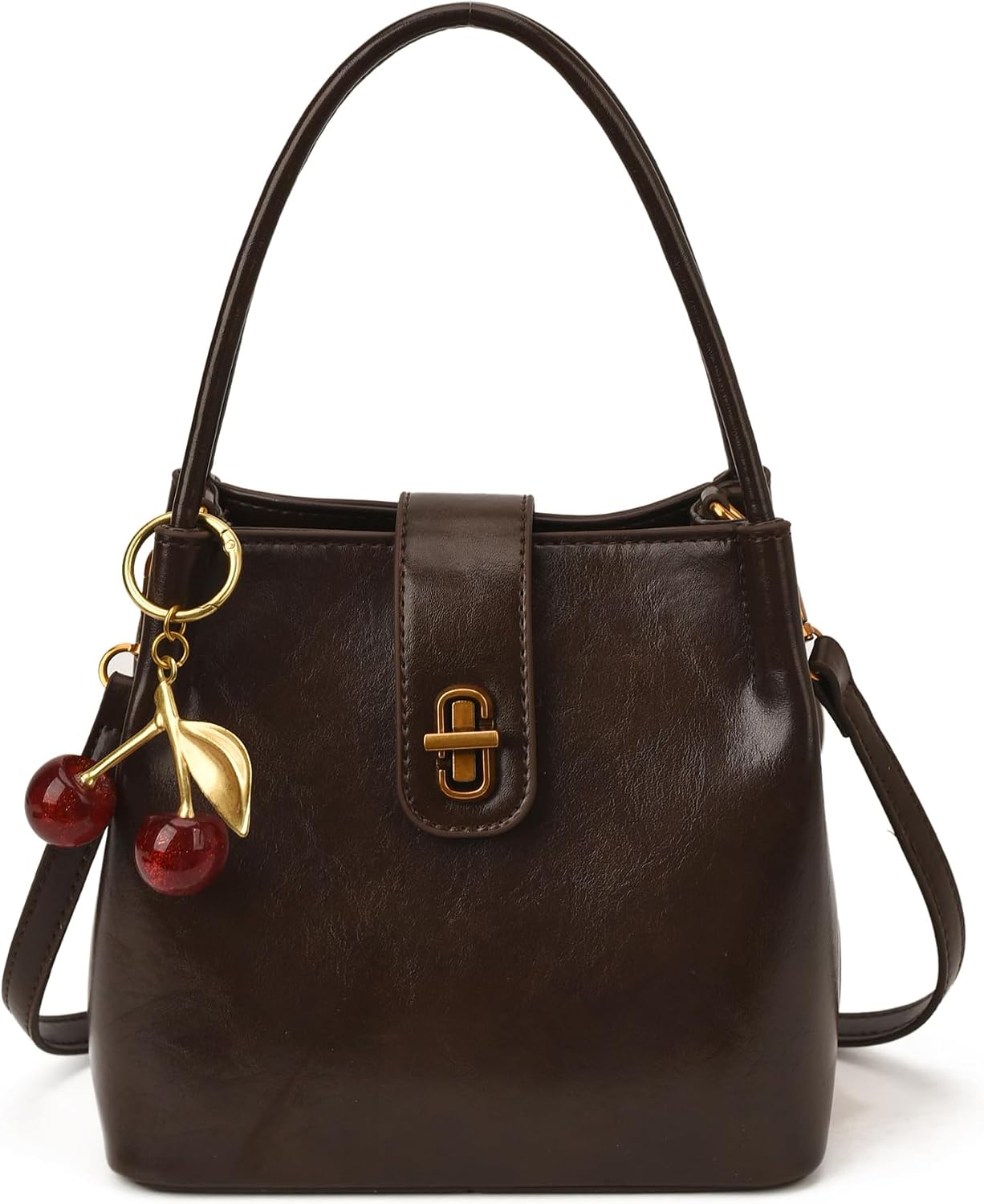 Small Satchel Bucket Purse for Women Vegan Leather Tote Shoulder Bag Retro Top Handle Crossbody Handbag