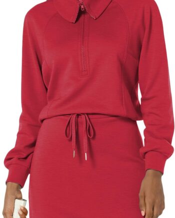 Women 2-piece skirt set athletic tennis skort tracksuit half zip long sleeve sweatshirt outfit