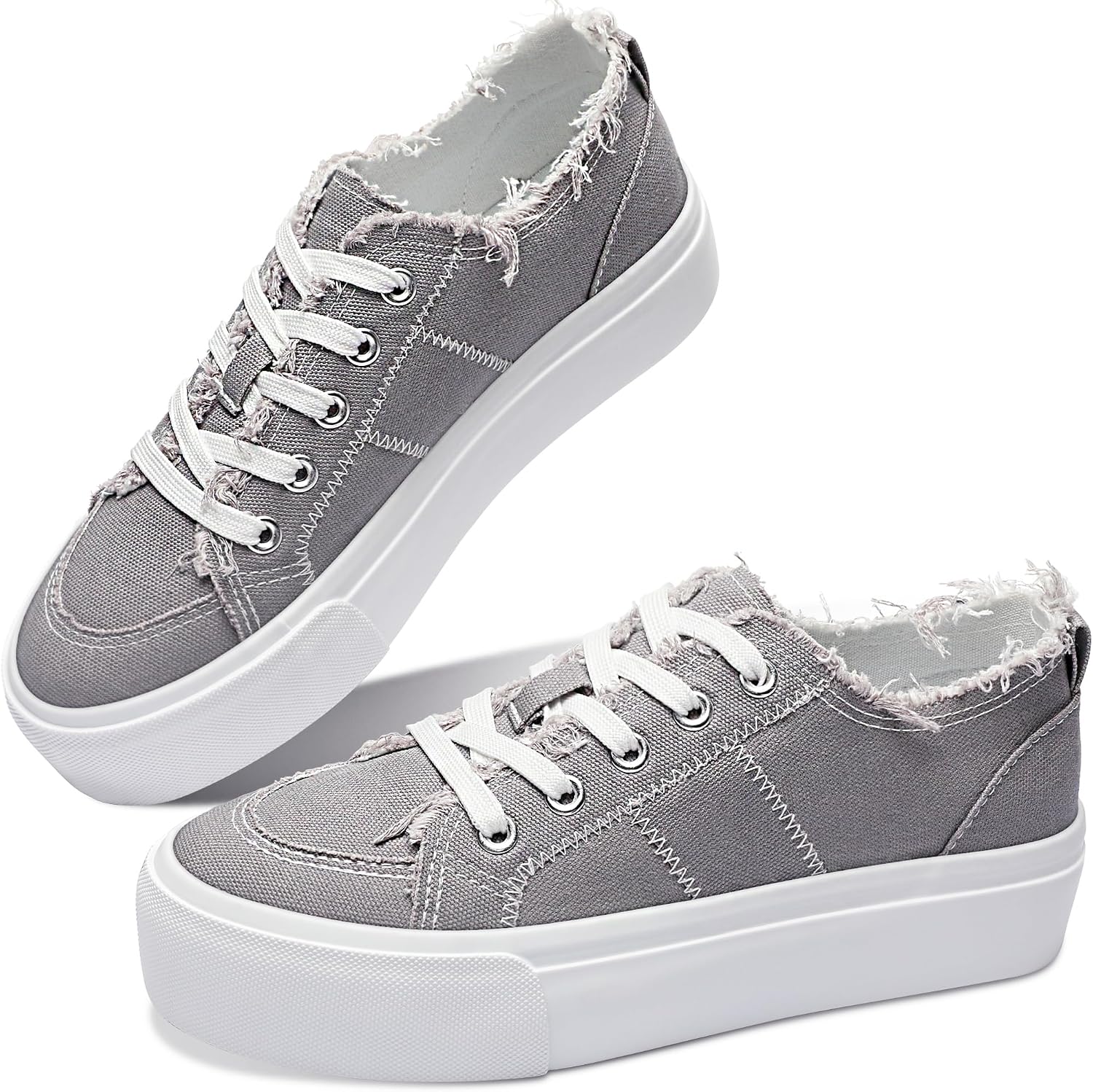 Canvas Platform Sneakers Lace-Up Casual Cute Low Top Shoes