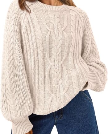 Women’s Oversized Cable Knit Crew Neck Fall Sweater