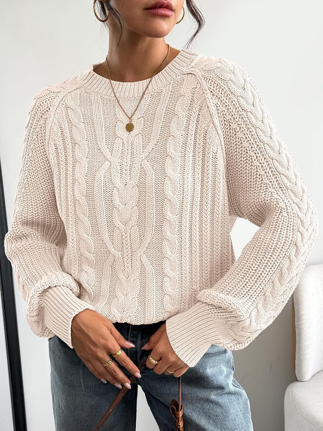 Women’s Oversized Cable Knit Crew Neck Fall Sweater